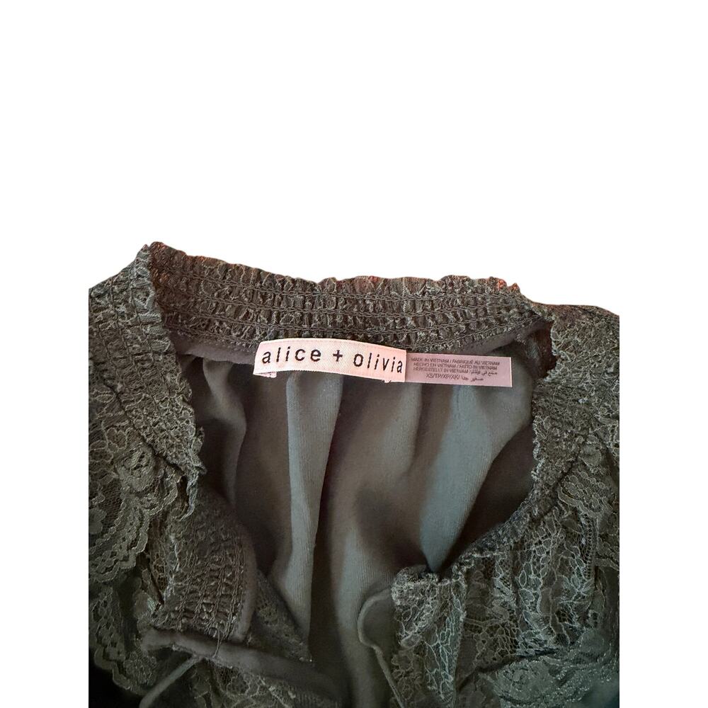 Alice + Olivia Aleena Lace Ruffled Blouse Green Mystique XS - Picture 9 of 10
